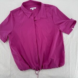 Chico's Magenta Collared Short Sleeve Button Down Shirt w/Cinch Waist